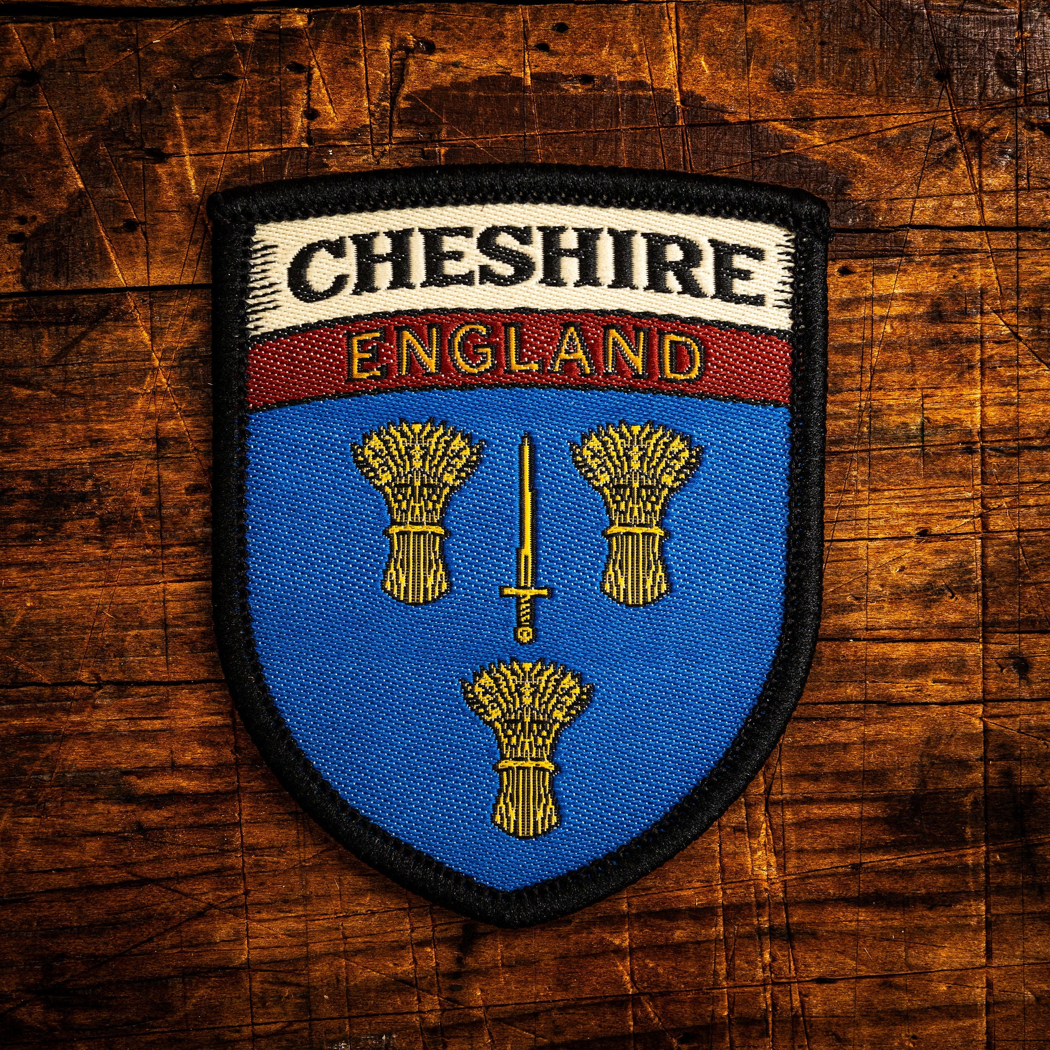 Cheshire county flag retro woven patch - county flag of Cheshire, England, iron-on backing
