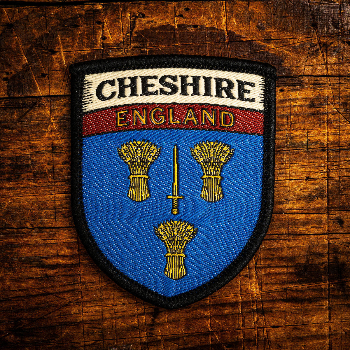 Cheshire county flag retro woven patch - county flag of Cheshire, England, iron-on backing