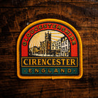 Cirencester retro woven patch - historic Cotswolds market town in Gloucestershire, iron-on backing