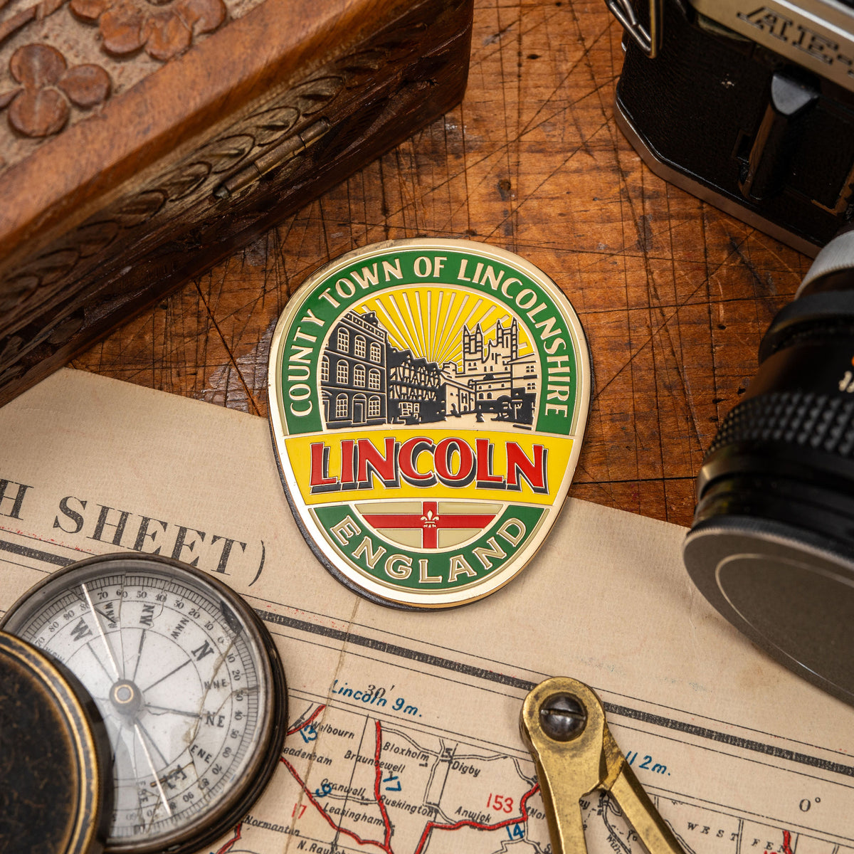 City of Lincoln fridge magnet close-up - hard enamel magnetic keepsake for Lincoln visitors