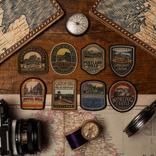 Load image into Gallery viewer, Edinburgh patches styled on outdoor gear - retro woven patches for city and outdoor enthusiasts