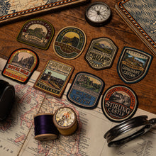 Load image into Gallery viewer, Edinburgh patches collection displayed - retro woven patches celebrating Edinburgh
