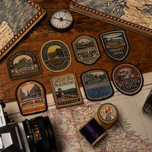 Load image into Gallery viewer, Edinburgh patches collection hero shot - retro woven patches for Edinburgh visitors