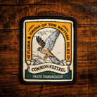 Common Kestrel retro woven patch - familiar British hovering falcon, wildlife patch, iron-on backing