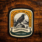 Common Raven retro woven patch - largest corvid in Britain, wildlife patch, iron-on backing, recycled yarn