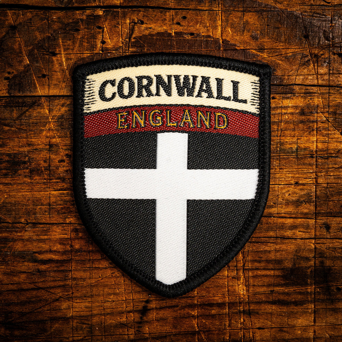 Cornwall county flag retro woven patch - county flag of Cornwall, England, iron-on backing