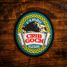 Crib Goch Celtic design woven patch – iconic knife-edge ridge mountain in Snowdonia, Wales, iron-on