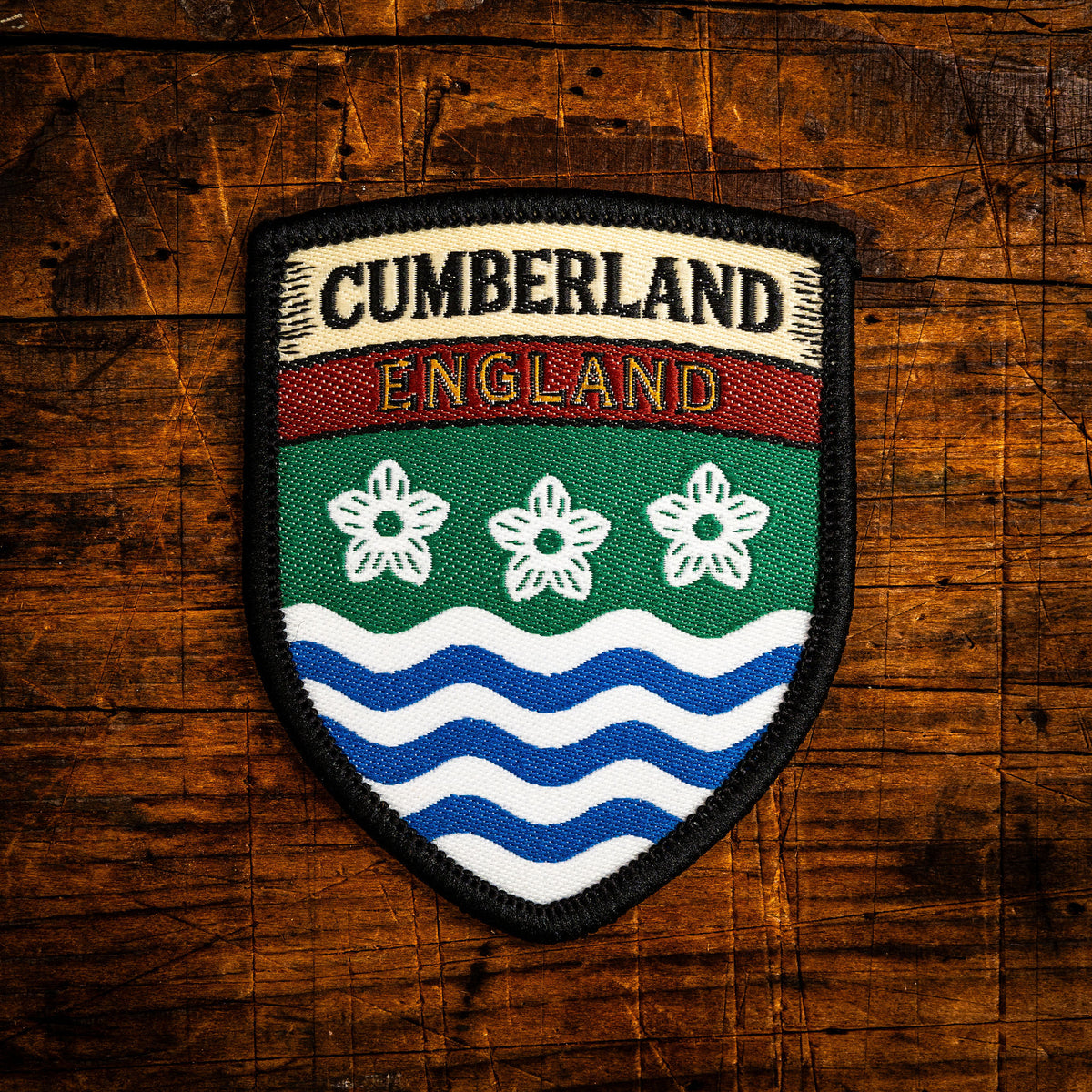 Cumberland county flag retro woven patch - county flag of Cumberland, England, iron-on backing