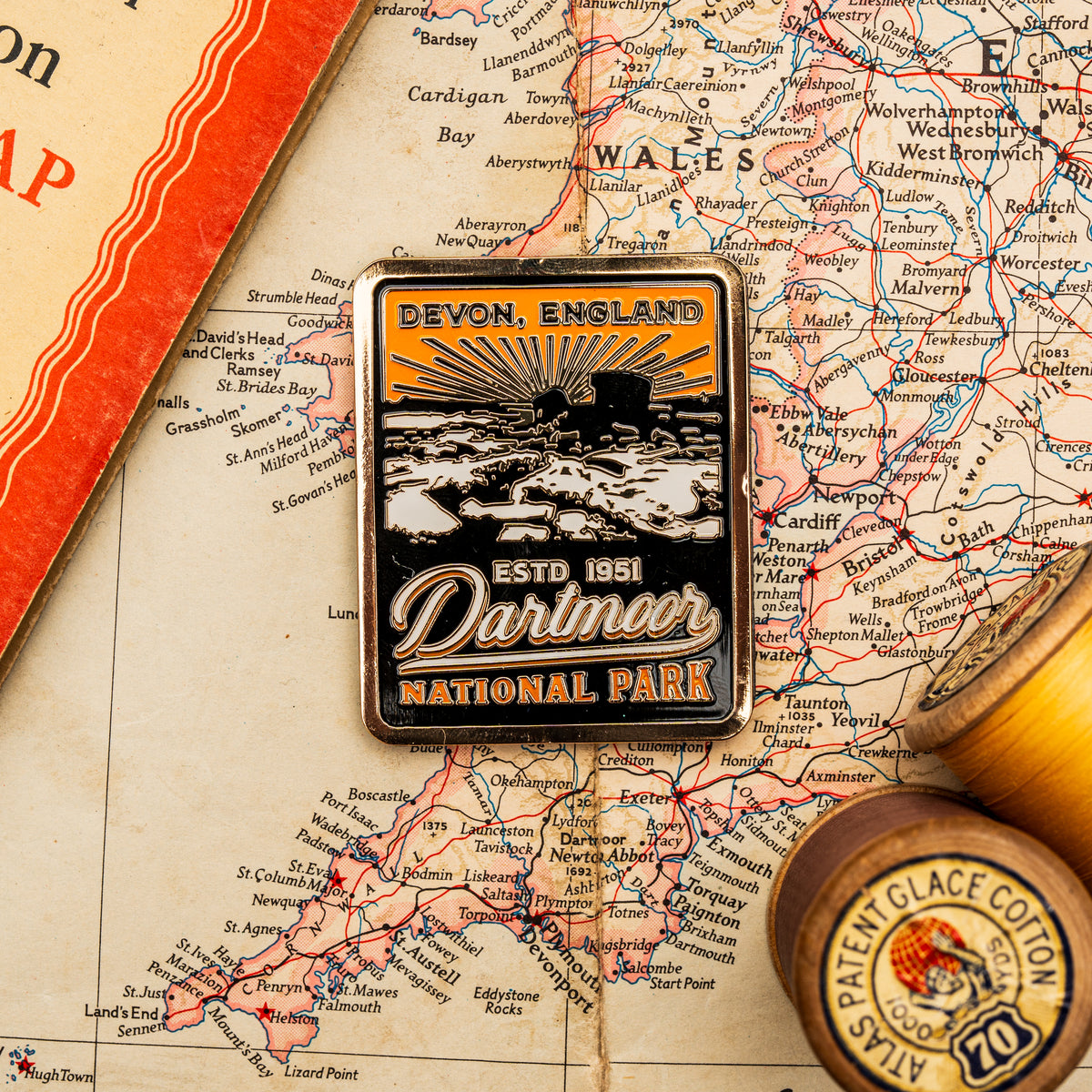 Dartmoor National Park hard enamel fridge magnet - Dartmoor tors design, magnetic backing