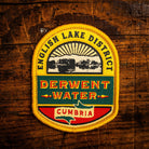 Derwentwater retro woven patch – beautiful Lake District lake near Keswick, beer pump clip design, iron-on
