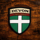 Devon county flag retro woven patch - county flag of Devon, England, iron-on backing, recycled yarn