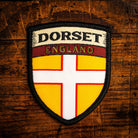 Dorset county flag retro woven patch - county flag of Dorset, England, iron-on backing, recycled yarn