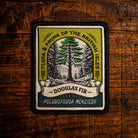 Douglas Fir retro woven patch - tall evergreen conifer tree, British flora patch, iron-on backing