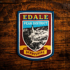 Edale retro woven patch – Peak District village near Kinder Scout, pub sign design, iron-on backing