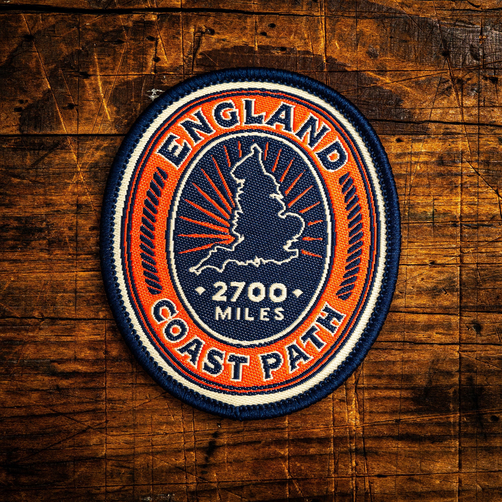 England Coast Path retro woven patch – new national trail, one of world's longest continuous routes, iron-on