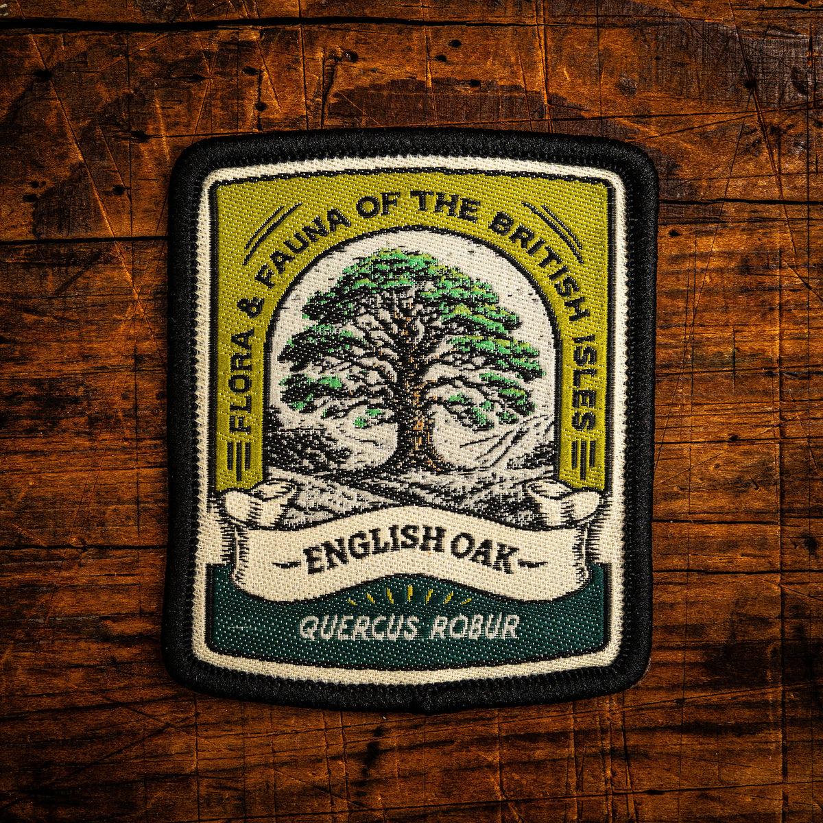 English Oak retro woven patch - England's national tree, flora patch, iron-on backing, recycled yarn