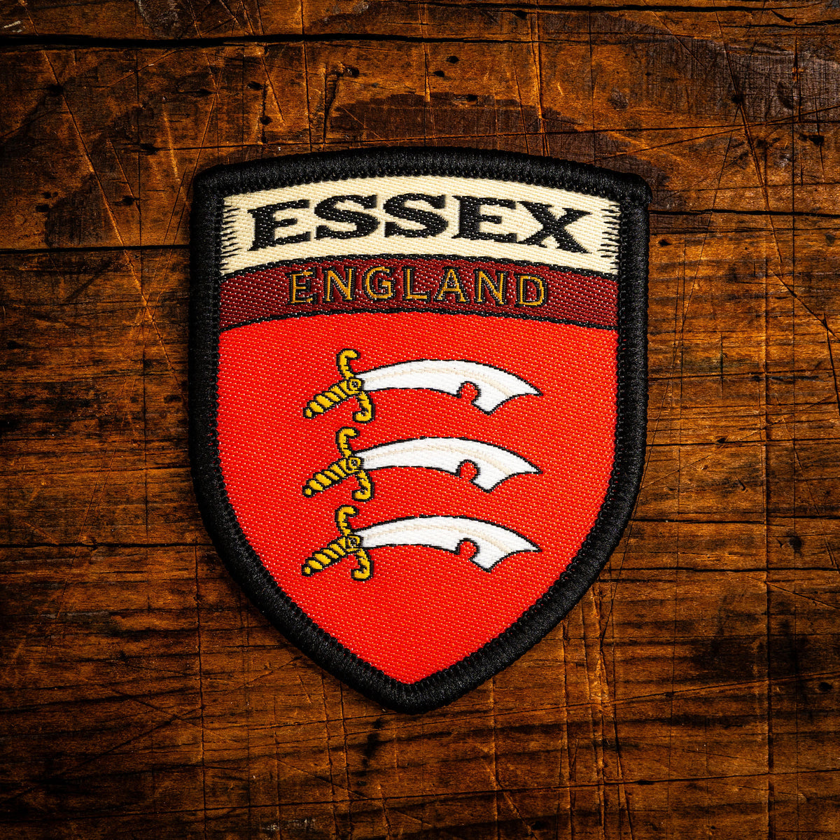 Essex county flag retro woven patch - county flag of Essex, England, iron-on backing, recycled yarn