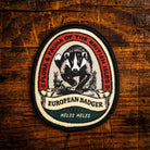 European Badger retro woven patch - iconic British nocturnal mammal, wildlife patch, iron-on backing