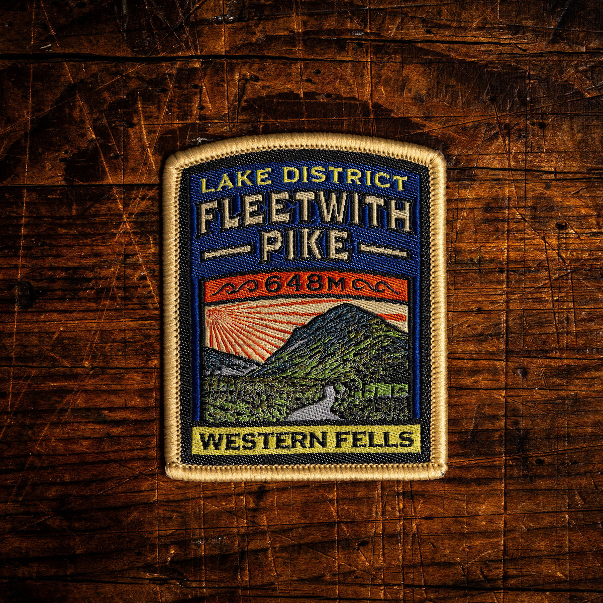 Fleetwith Pike retro woven patch - Wainwright above Buttermere, Western Fells Lake District, iron-on