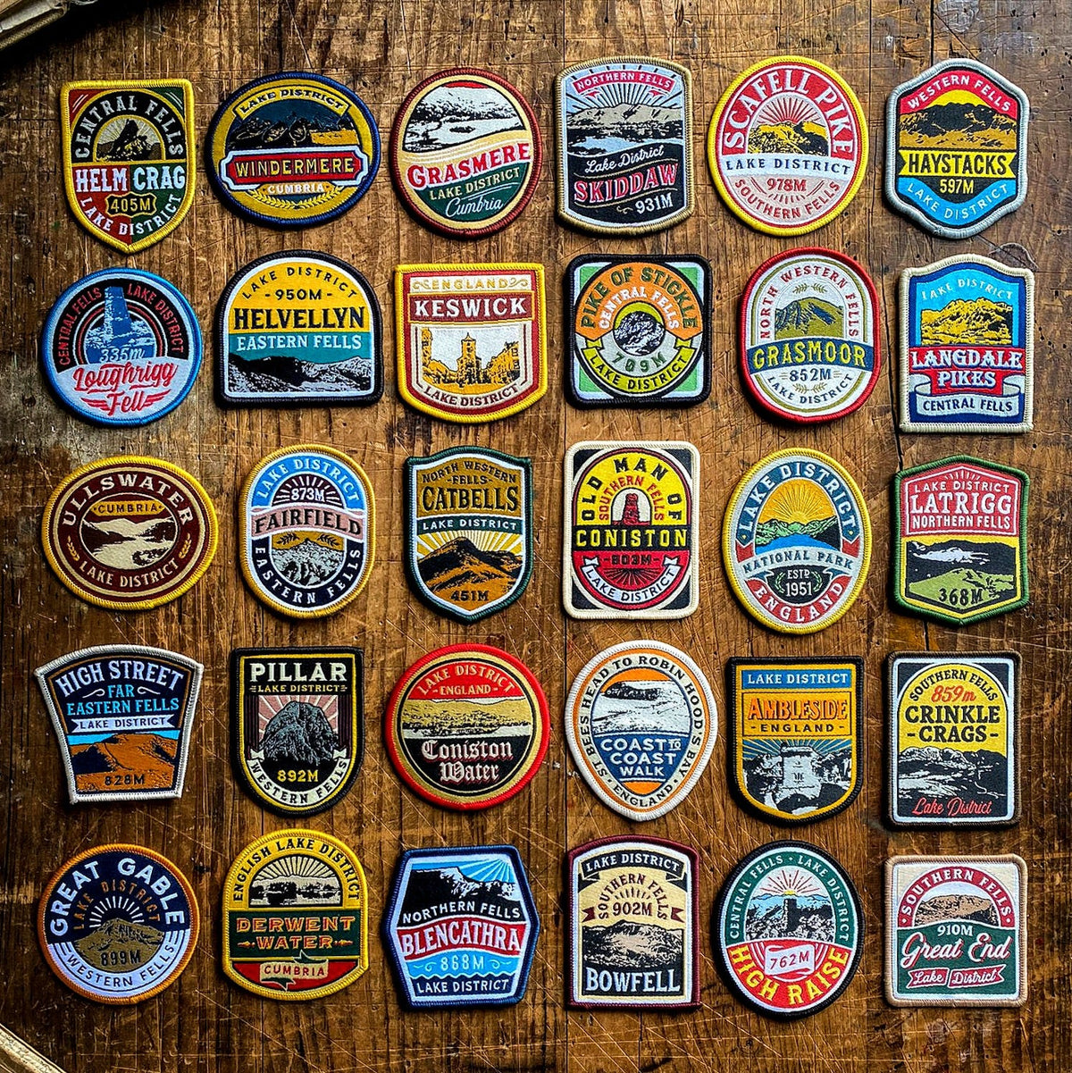 Lake District town patches collection including Kendal - retro woven hiking patches