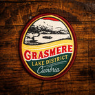 Grasmere retro woven patch – famous Lake District lake and village, beer pump clip design, iron-on backing