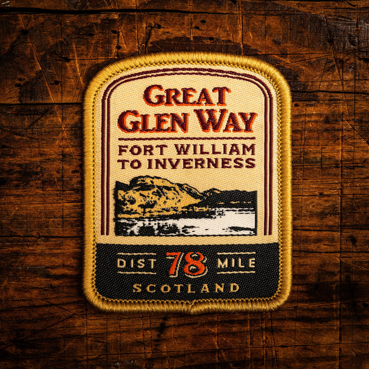 Great Glen Way retro woven patch – Scotland's Great Trail from Fort William to Inverness, iron-on backing