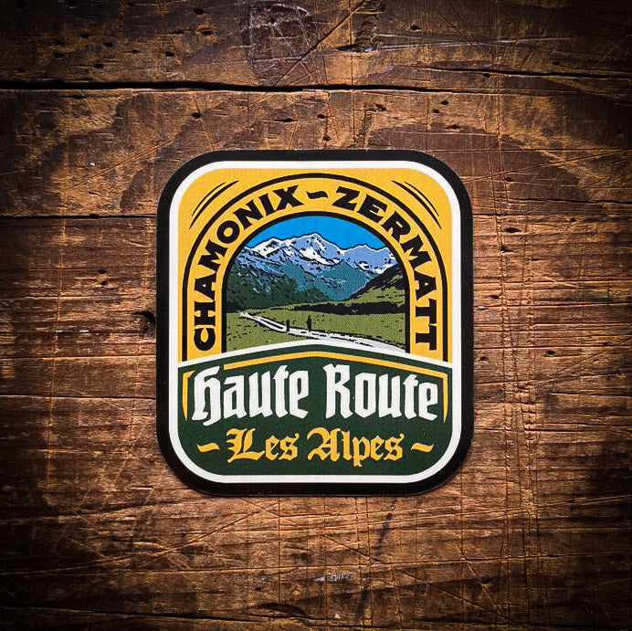 Haute Route waterproof vinyl sticker – 5.3cm x 5.9cm, UV resistant, dishwasher safe, Alpine traverse sticker