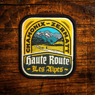 Haute Route retro woven patch – iconic Alpine traverse between Chamonix and Zermatt, iron-on backing