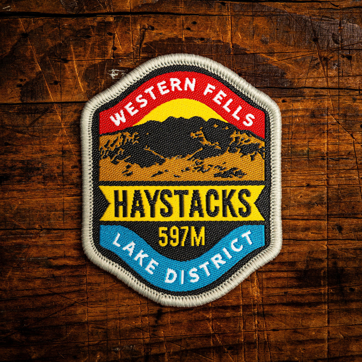 Haystacks retro woven patch – Western Fells Wainwright, Lake District, Wainwright's favourite fell, iron-on