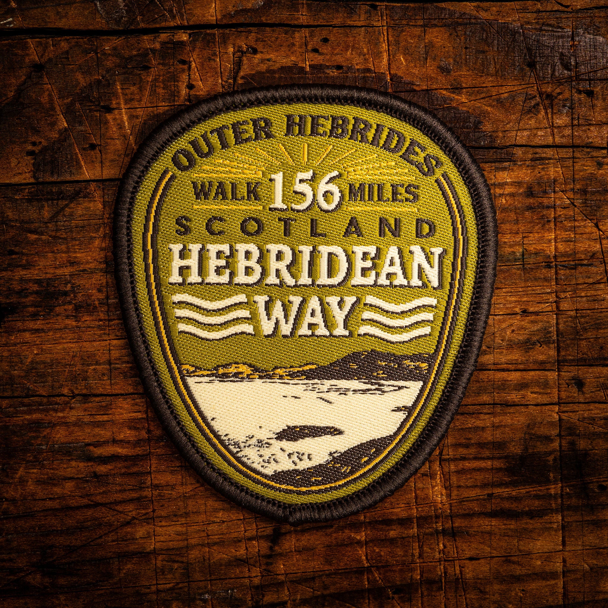 Hebridean Way (Walking Route) retro woven patch - iconic Scottish walking route through the Outer Hebrides, iron-on