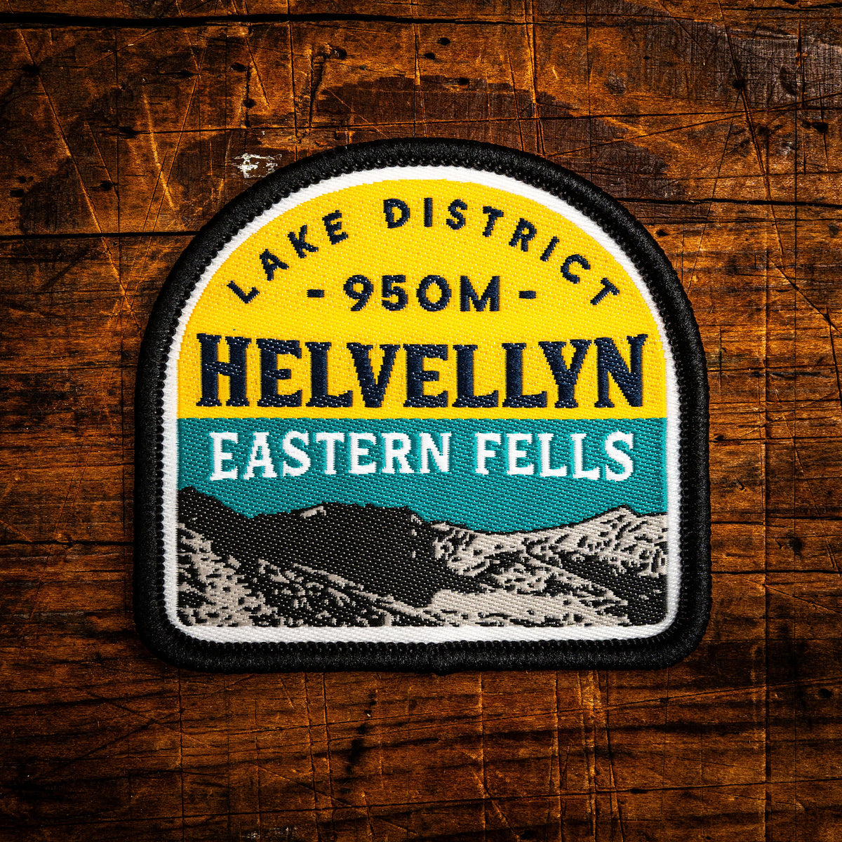 Helvellyn retro woven patch – Lake District Eastern Fells Wainwright, iron-on, made from recycled yarn