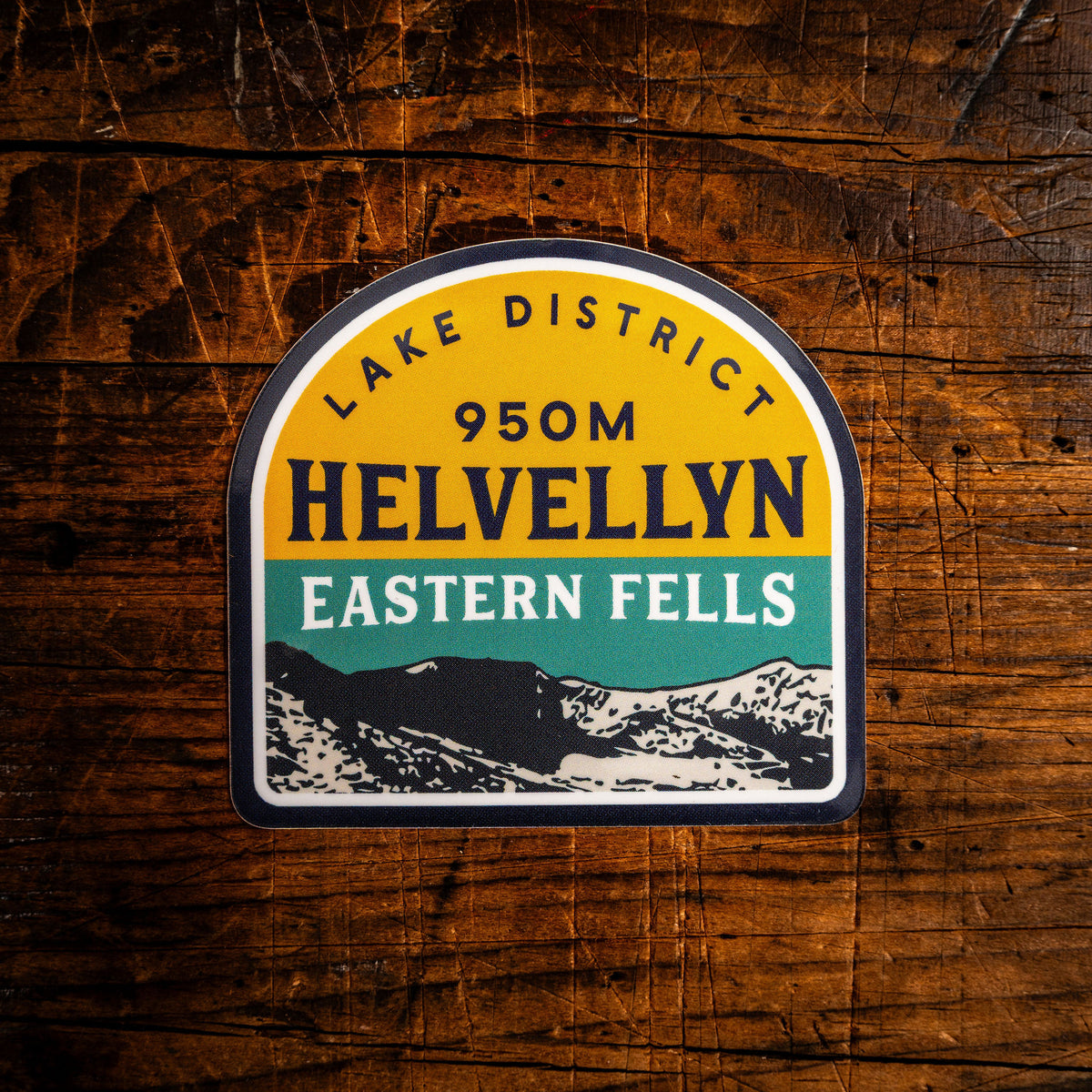 Helvellyn waterproof vinyl sticker – 66mm x 61mm, UV resistant, dishwasher safe, Lake District fell sticker