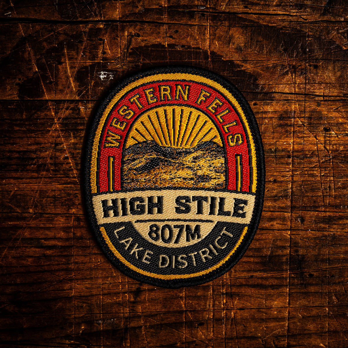 High Stile retro woven patch - highest point of the High Stile ridge, Western Fells Wainwright, iron-on