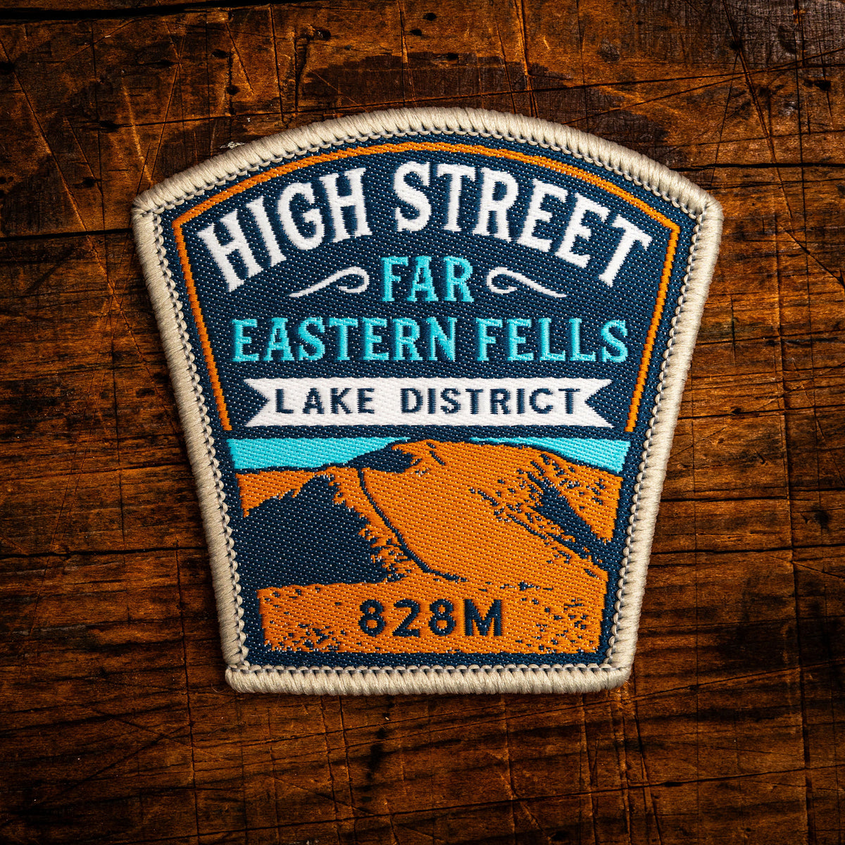High Street retro woven patch – Far Eastern Fells Wainwright, Lake District, iron-on backing