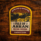 Isle of Arran retro woven patch – Scotland in Miniature, Scottish island, whisky label design, iron-on