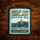 Isle of Islay retro woven patch - Scottish island famous for whisky distilleries, whisky label design, iron-on