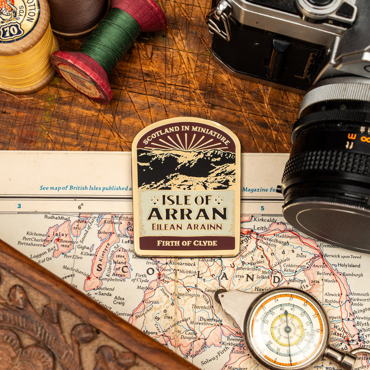 Isle of Arran hard enamel fridge magnet - Scotland in Miniature, whisky label design