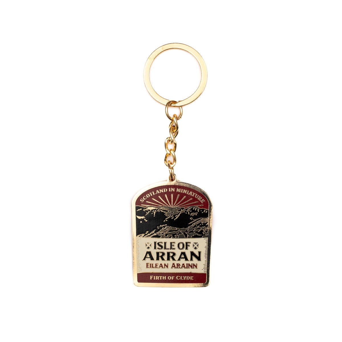 Isle of Arran hard enamel keyring - Scotland in Miniature, whisky label design