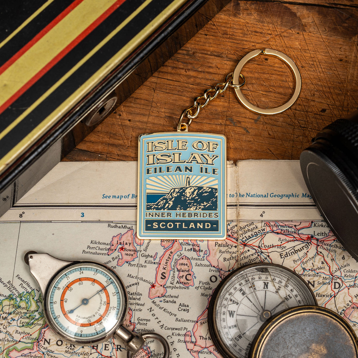 Isle of Islay hard enamel keyring - Scottish island famous for whisky distilleries, whisky label design