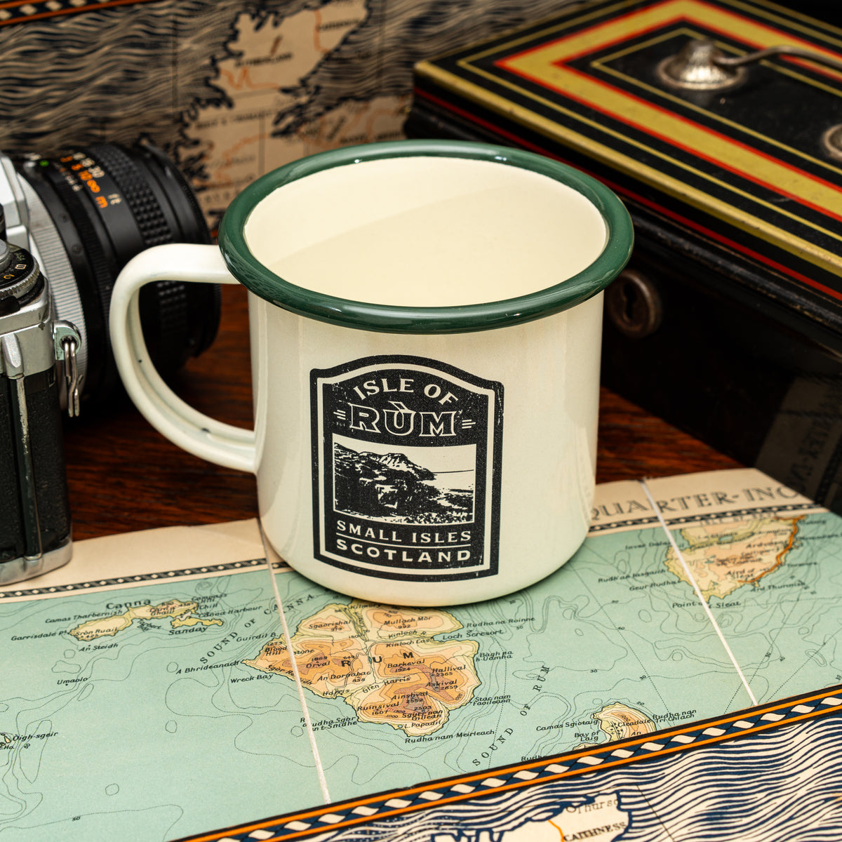 Isle of Rum camp mug product range shot - hard enamel outdoor camping mugs collection