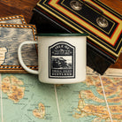 Isle of Rum hard enamel camp mug - remote Scottish island, retro whisky label design