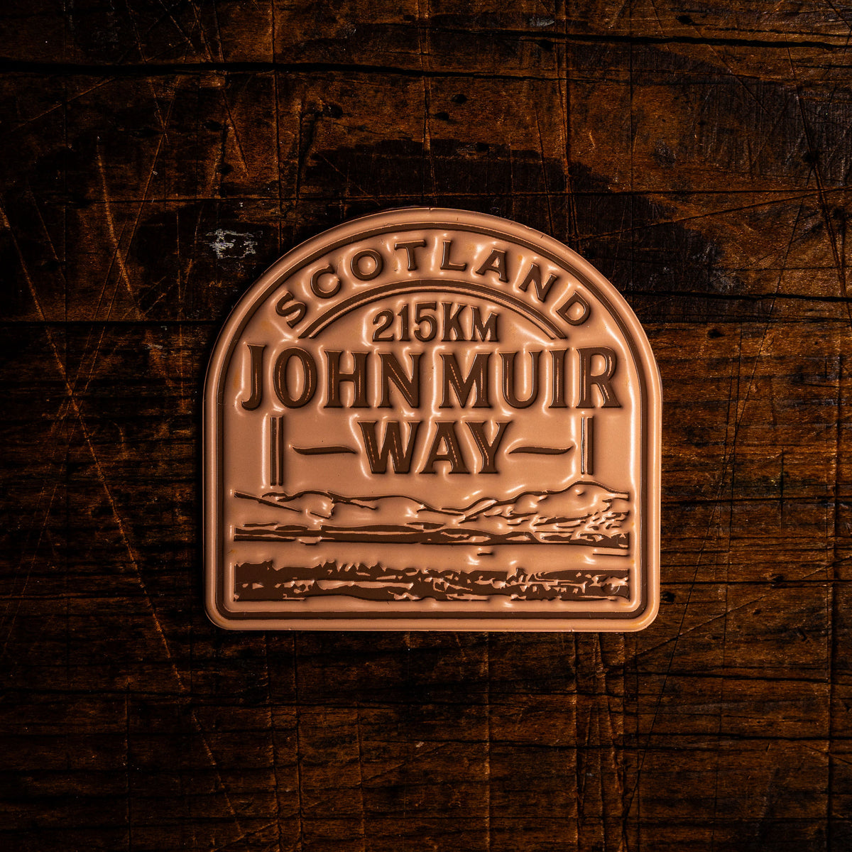 John Muir Way bikepacking retro woven patch - iconic Scottish cycling route, velcro-backed patch