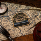 John Muir Way patch close-up - retro woven Scottish trail patch for long distance walkers