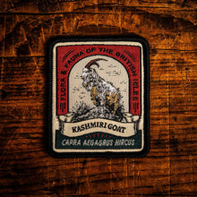 Load image into Gallery viewer, Kashmiri Goat retro woven patch - famous wild goats of Great Orme, North Wales, wildlife patch, iron-on