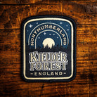 Kielder Forest retro woven patch - largest planted forest in England, Northumberland, iron-on backing