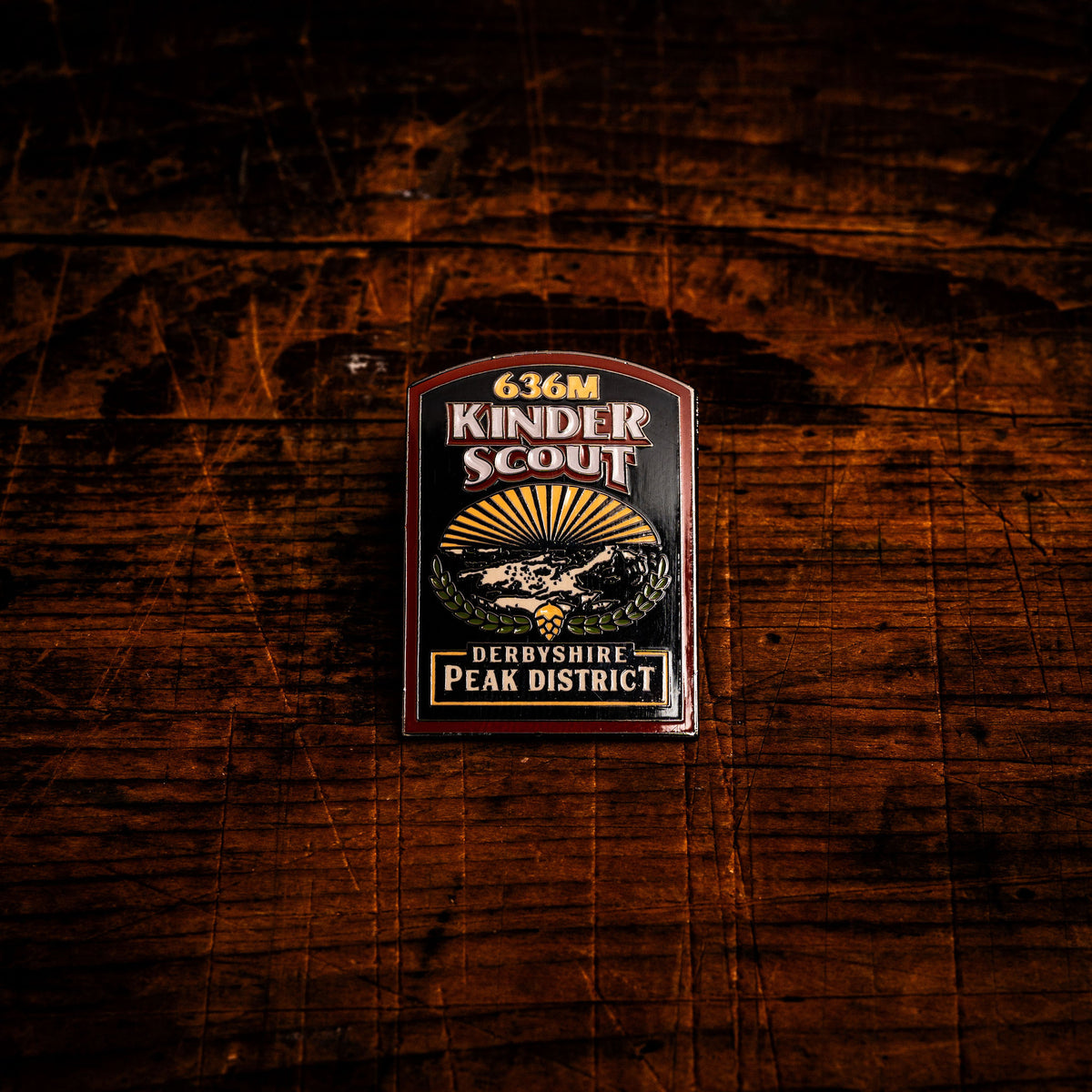 Kinder Scout hard enamel pin - highest point in the Peak District, pub sign design, butterfly clasp
