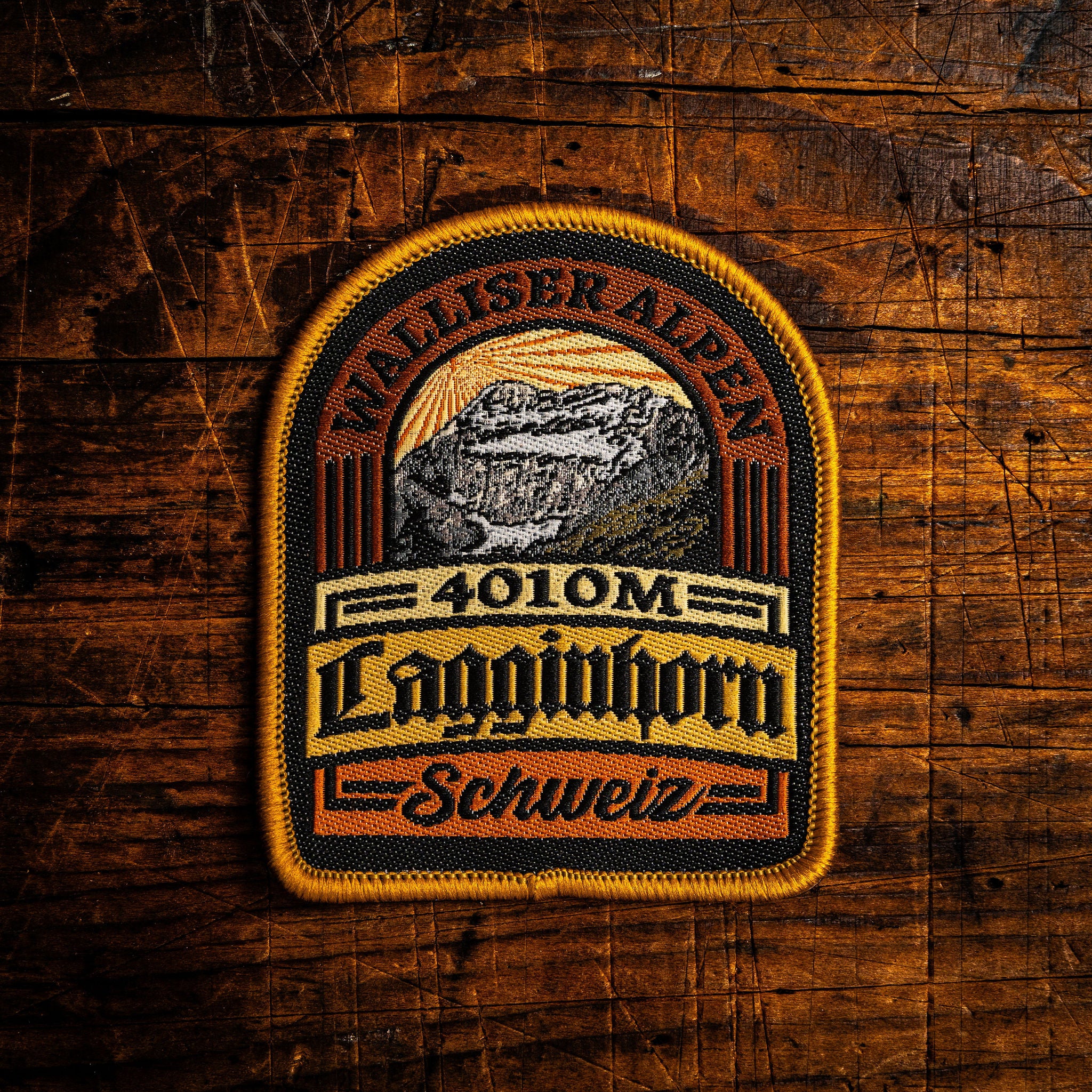 Lagginhorn retro woven patch - classic 4000m Alpine peak in the Weissmies group, iron-on backing