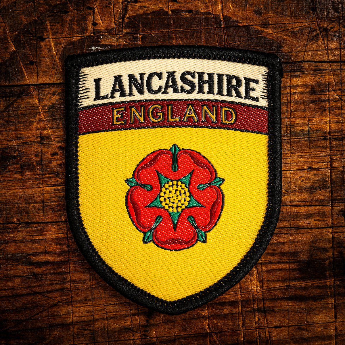 Lancashire county flag retro woven patch - county flag of Lancashire, England, iron-on backing