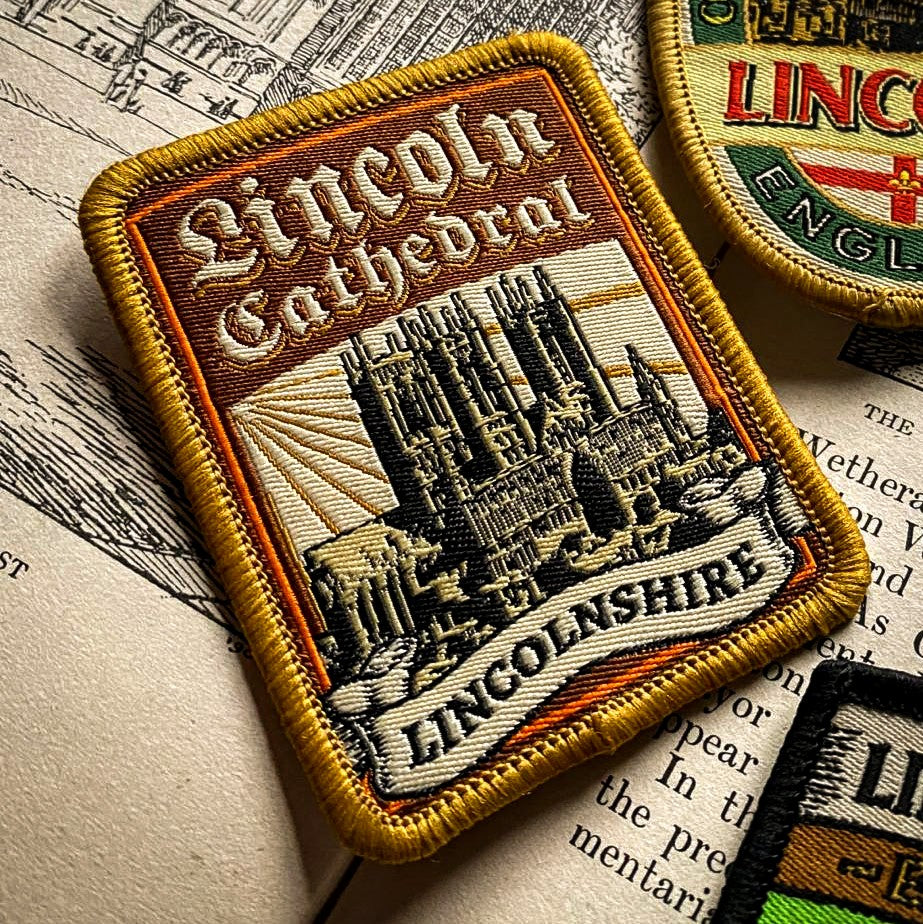 Lincolnshire patches collection including Lincoln Cathedral - retro woven patches