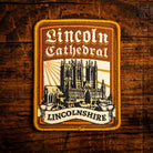 Lincoln Cathedral retro woven patch - iconic Gothic cathedral, historic Lincolnshire landmark, iron-on